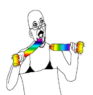 bald bikini dildo ear faggot glasses open_mouth rainbow soyjak stubble variant:unknown white_background white_skin // 625x639 // 20.9KB