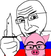 hohol holding_knife holding_object knife pig pink_skin russia russo_ukrainian_war ukraine variant:nojak variant:thumbjak // 454x497 // 20.1KB