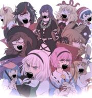 3_eyes anime bow byakuren_hijiri cloak clothes doremy_sweet dress glasses hat horn ibuki_suika komeiji_satori konpaku_youmu medicine_melancholy open_mouth rumia seija_kijin sumireko_usami tatara_kogasa third_eye tongue touhou toyosatomimi_no_miko umbrella variant:soyak video_game // 518x554 // 479.7KB
