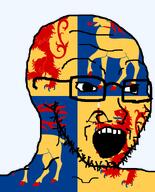 animal country county crossbow elk flag flag:kalmar glasses hair holding_object kalmar lion open_mouth soyjak stubble sweden teeth transparent_background variant:soyak // 644x800 // 120.7KB