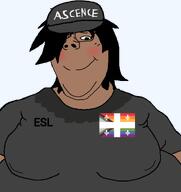 ascence_(user) bbw clothes esl fat female flag:quebec glasses hair hat meta:namefags obese quebec series:foidjaks smile subvariant:braniggerplier subvariant:terryjak transparent_background variant:gapejak // 1674x1772 // 343.8KB