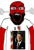 angry balding beard clothes glasses hair heart i_love open_mouth red_skin ronald_reagan soyjak subvariant:science_lover tshirt variant:markiplier_soyjak // 2816x4096 // 874.0KB