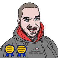 award blue_eyes bootlicker closed_mouth clothes flag flag:transgender_pride_flag game hair i_love not_a_FUCKING_SOYJAK retard skinhead smile soyjak teeth text twitter white_skin // 1000x1000 // 45.3KB