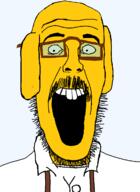 dog ear glasses janny open_mouth soyjak stubble suspenders variant:beastjak yellow_skin // 878x1200 // 60.9KB