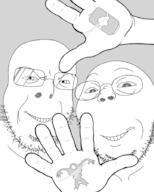 2soyjaks closed_mouth glasses hand redraw smile soyjak sproke stubble subvariant:fingerboy subvariant:wholesome_soyjak tattoo variant:cobson variant:gapejak // 720x900 // 108.7KB