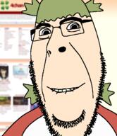 4chan anime biting_lip closed_mouth clothes glasses green_hair hair imageboard smile soyjak stubble subvariant:hornyson variant:cobson white_skin yotsoyba // 527x611 // 75.8KB