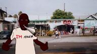 animated arm black_skin clothes glasses hand irl_background music nigger open_mouth pointing police sound soyjak stubble text tshirt variant:shirtjak video weed // 640x360, 39.2s // 1.0MB