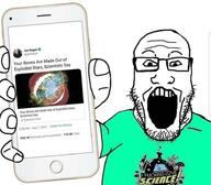 arm clothes glasses hand holding_object holding_phone i_fucking_love_science iphone joe_rogan open_mouth phone science soyjak stubble subvariant:phoneplier subvariant:phoneplier_vertical text tshirt twitter variant:markiplier_soyjak // 945x825 // 78.4KB