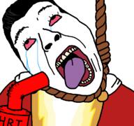 bloodshot_eyes chris-chan clothes crying cup dc_comics dead drinking_straw hair hanging hrt open_mouth rope shazam soyjak suicide tongue tv_(4chan) variant:bernd // 768x719 // 27.7KB