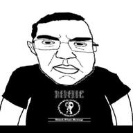 clothes ear glasses hair soyjak subvariant:chudjak_front text thick_eyebrows tshirt variant:chudjak // 640x640 // 48.5KB