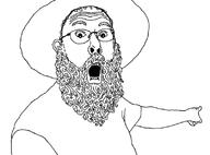 arm beard clothes dan_hurd ear glasses hand hat open_mouth pointing soyjak tshirt variant:unknown // 802x593 // 117.2KB