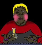 black_background blush brown_skin closed_mouth fat hunky_twink_sex_machine keyboard medal meta:unfunny_garbage nate shadow subvariant:mcdonalds_typing_cobson typing variant:alicia yellow_hair // 1906x2048 // 581.3KB
