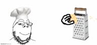 animated byonbyon cheese cheese_grater chef clothes glasses hand hat poyopoyo shredder smile soyjak stubble variant:gapejak // 850x400 // 499.3KB