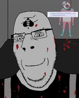 2soyjaks arm bbc blood clothes death full_body glasses hand hanging leg murder mustache neovagina queen_of_spades redraw rope smile smug soyjak stubble subvariant:nucob suicide tattoo text tranny variant:bernd variant:cobson // 757x939 // 170.4KB