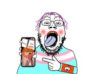 2soyjaks armband badge blush eyebrows eyes fat flag:transgender_pride_flag forehead_lines full_body glasses hand holding_object holding_phone instagram lipstick looking_at_you meme mouth normie nose nostril open_mouth orange_eyes phone pink_hair pointing reddit reddit_moment redditard showing_phone showing_something snoo stubble subvariant:gapejak_front teeth text tongue tongue_out tranny trans trans_rights transgender_flag transparent troon variant:gapejak variant:snoojak watermark white_background yellow_teeth // 1200x900 // 135.5KB