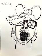 anthro art black_and_white blood cross_eyed drawfag drawing female furry glasses gore hair ink lips lorna_(terrible_mouse) meta:soytober meta:soytober2025 mouse mouse_ears mousegram nurse nurse_hat open_mouth telegram terrible_mouse text variant:dubbbzjak yellow_hair // 3000x4000 // 8.6MB