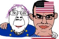 2soyjaks amerimutt brown_skin chud chud_troon_alliance ear european_union flag flag:european_union flag:united_states friendship glasses grin hair hand mutt oh_my_god_she_is_so_attractive smile smug star star_(symbol) stubble tranny united_states variant:bernd variant:chudjak // 1725x1149 // 305.9KB