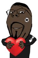 arm armband beard black_skin closed_mouth glasses hair hand heart holding_heart holding_object judaism kanye_west smile soyjak star_of_david stubble subvariant:wholesome_soyjak swastika variant:gapejak // 676x1021 // 141.1KB