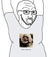 2018_int_mouth arm clothes glasses hand hands_up open_mouth soyjak stubble text tongue tshirt variant:soyak warwave // 726x745 // 80.9KB