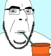 closed_mouth cup drinking drinking_straw glasses soyjak stubble variant:cobson // 775x849 // 113.5KB