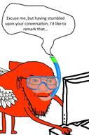 anger_mark animal arm computer concerned fish frown full_body glasses hand incomprehensible_woahjack screen snorkel soyjak stubble variant:soyak wing // 640x967 // 425.2KB