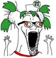 4chan anime antenna arm balding brain_tumor clothes excited glasses green_hair hair hand hands_up open_mouth orange_eyes reddit soyjak stretched_mouth stubble subvariant:wewjak tumor variant:soyak yotsoyba // 1566x1615 // 126.9KB
