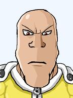 angry anime bald brown_eyes cape neutral one_punch_man saitama saitama_(one-punch_man) shading shiny soyjak stubble subvariant:neutralplier variant:markiplier_soyjak white_skin yellow_shirt // 600x800 // 154.6KB