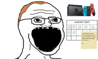 bbc blacked brown_hair cuck glasses hair nintendo nintendo_switch open_mouth soyjak text variant:im_a_bit_shy video_game // 1348x812 // 411.6KB