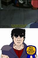 anime arm award blue_eyes clothes foot hair hand hokuto_no_ken kenshiro leg muscles subvariant:chudjak_front subvariant:muscular_chud text variant:chudjak // 480x720, 21.8s // 5.6MB