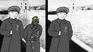 2soyjaks badge censorship clothes communism ear glasses hat joseph_stalin military_cap mustache smile soot soot_colors soyjak soyjak_party stubble variant:gapejak variant:kuzjak // 1194x668 // 1007.8KB