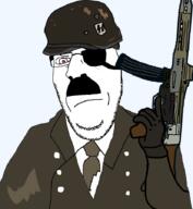 adolf_hitler angry closed_mouth clothes eyepatch glasses gun holding_gun holding_object holding_rifle necktie red_eyes sad smile smug soyjak stubble subvariant:nucob suit transparent_background variant:cobson // 827x897 // 180.6KB