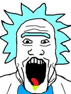blue_hair clothes drool hair open_mouth rick_and_morty rick_sanchez scientist soyjak variant:markiplier_soyjak // 300x400 // 101.4KB
