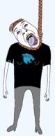 bloodshot_eyes brown_hair crying full_body hair hanging mr_beast mustache open_mouth rope soyjak stubble suicide tongue variant:bernd yellow_teeth // 775x1895 // 59.6KB