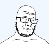 bald closed_eyes closed_mouth glasses happy shirtless smile soyjak stubble variant:emmajak // 530x470 // 975.1KB