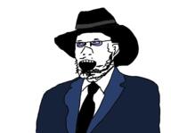 beard blue_shirt clothes ear fedora glasses hat necktie open_mouth stubble suit tuxedo variant:unknown white_skin // 2183x1692 // 121.6KB
