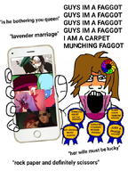 award divorce domestic_abuse dyke ena ena_bbq faggot flag:lesbian_pride_flag glasses hazbin_hotel lesbian meta:not_oc open_mouth phone rainbow showing_phone sonnenrad soyjak steven_universe subvariant:phoneplier text variant:markiplier_soyjak yuri // 510x680 // 404.4KB