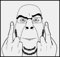 angry beard border glasses hand looking_at_you middle_finger open_mouth smug soyjak stubble subvariant:cobson_front2 thick_eyebrows variant:cobson white_eyes // 871x831 // 21.0KB