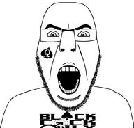 angry bbc glasses open_mouth queen_of_spades soyjak stubble subvariant:cobson_front tattoo text variant:cobson // 980x938 // 116.3KB