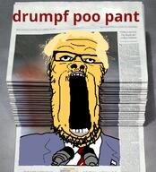 donald_trump headline irl_background newspaper stretched_mouth variant:markiplier_soyjak2 wall_of_text // 640x706 // 484.9KB