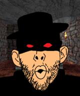 black_coat black_hat blood_(game) clothes coat ear horror open_mouth red_eyes soyjak stubble variant:nojak white_skin // 503x603 // 223.0KB