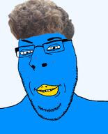 acne badge beak bird blue_skin closed_mouth funny glasses hair redraw series:x_inmigrants smile smug soyjak stubble subvariant:nucob twitter ugly variant:cobson zoomer zoomer_hair // 541x671 // 120.6KB