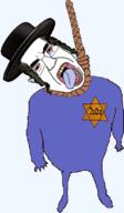 bloodshot_eyes clothes crying ear full_body glasses hanging hat judaism open_mouth rope soyjak star_of_david suicide tongue variant:chudjak // 321x548 // 36.1KB
