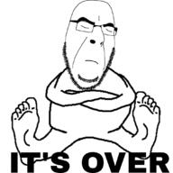 closed_eyes closed_mouth crossed_arms foot frown full_body glasses its_over sitting soyjak stubble text variant:cobson // 1080x1080 // 160.5KB