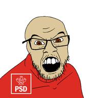 angry glasses jacksepticeye looking_at_you mustache open_mouth romanian_politics social_democratic_party_(romania) soyjak stubble teeth variant:feraljak youtube // 1500x1500 // 76.7KB