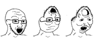 brainlet glasses open_mouth soyjak stubble subvariant:cucklet upside_down variant:soyak vein // 2336x985 // 46.2KB