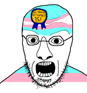 award bald big_nose glasses open_mouth stubble teeth transgender_flag troon variant:etymologyjak // 416x447 // 14.2KB
