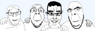4soyjaks bald chud_troon_alliance closed_mouth ear fixed friendship glasses hair hand hugging looking_at_you no_more_brother_wars series:trios_&_duos smile stubble subvariant:chudjak_front template transparent_background variant:bernd variant:chudjak variant:cobson variant:feraljak // 3312x1080 // 731.8KB