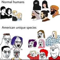 angry arab arm bags_under_eyes beanie beard bloodshot_eyes blush brown_eyes brown_hair brown_skin burqa china cigarette clenched_teeth closed_mouth clothes crazed crying daddy's_girl doomer ear fat glasses hair hair_ribbon hat india islam keffiyeh logo long_hair looking_at_each_other looking_at_you mcdonalds meme multiple_soyjaks mustache nordic_chad nose_piercing open_mouth pink_hair purple_hair red_hair ronald_mcdonald sharp_teeth smile soyjak stubble subvariant:crazed_troonjak subvariant:soyak_(crazed) subvariant:wholesome_soyjak teeth text tired trad_wife turban variant:chudjak variant:gapejak variant:soyak variant:zoomer white_skin wojak yellow_hair // 720x719 // 72.5KB