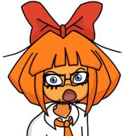angry bowtie cartoon dutch eyelashes female glasses hair hair_ribbon mymy_(ongezellig) ongezellig open_mouth orange_hair orange_skin soyjak stubble variant:feraljak // 769x851 // 187.7KB