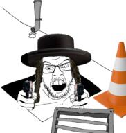 angry braids clothes cone gun gutter hat holding_gun holding_object hole jews judaism pipe pistol traffic_cone variant:feraljak vent // 1032x1086 // 407.3KB